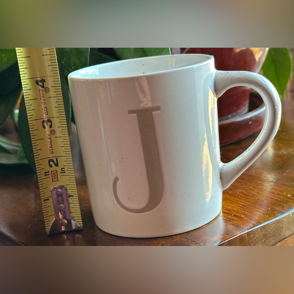J Initial Mug Threshold Neutral Speckled Stoneware Monogram Coffee Cup - Picture 7 of 8